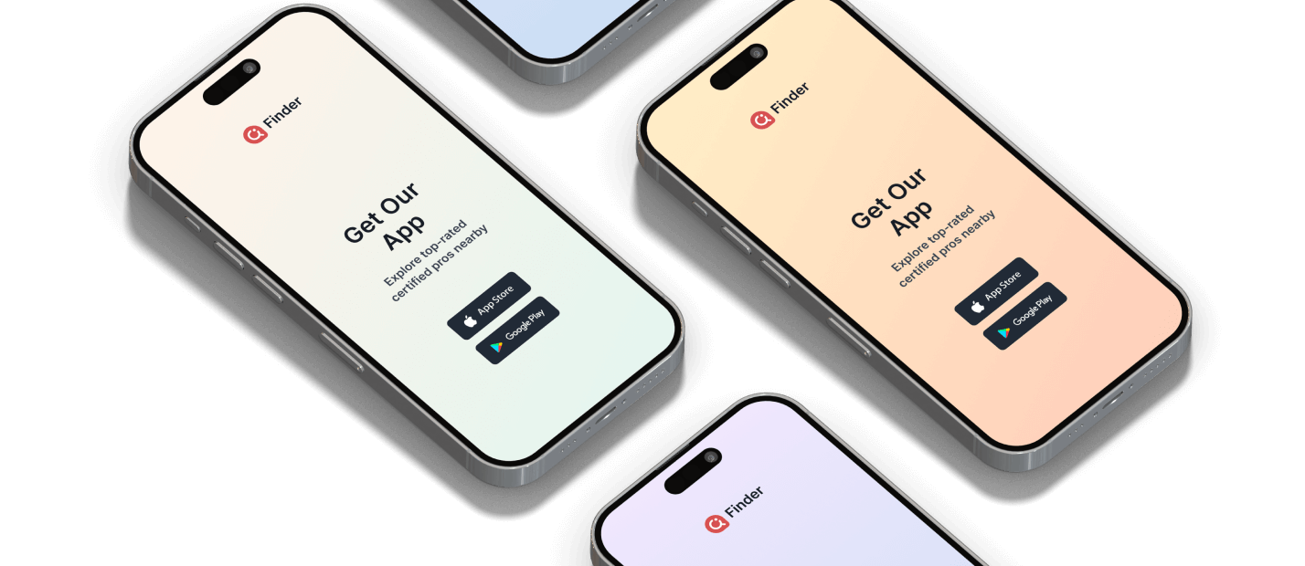 Multiple phones showing the Finder App interface